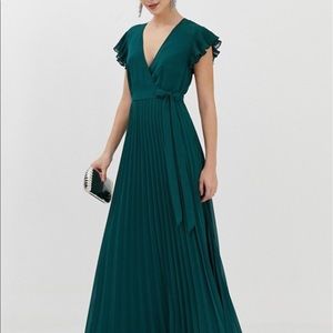 ASOS DESIGN pleated maxi dress with flutter sleeve
